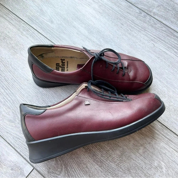 FINN COMFORT Dijon Burgundy/Red Leather Lace Up Loafers Made In Germany - Picture 2 of 16